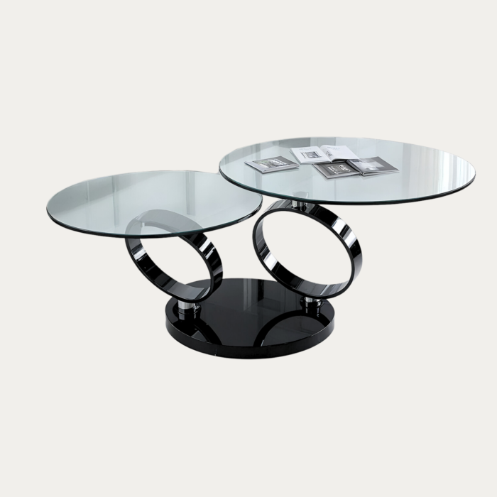 Table Basse ronde en verre transparent et métal noir - Meublei