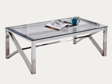 Table Basse plateau en verre trempé transparent argentés en acier inoxydable (Copie) - Meublei