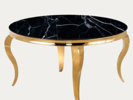 Table Basse Ronde, Marbre Blanc, noir, Métal doré, argenté - Meublei