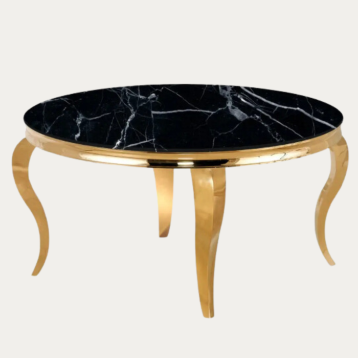 Table Basse Ronde, Marbre Blanc, noir, Métal doré, argenté - Meublei