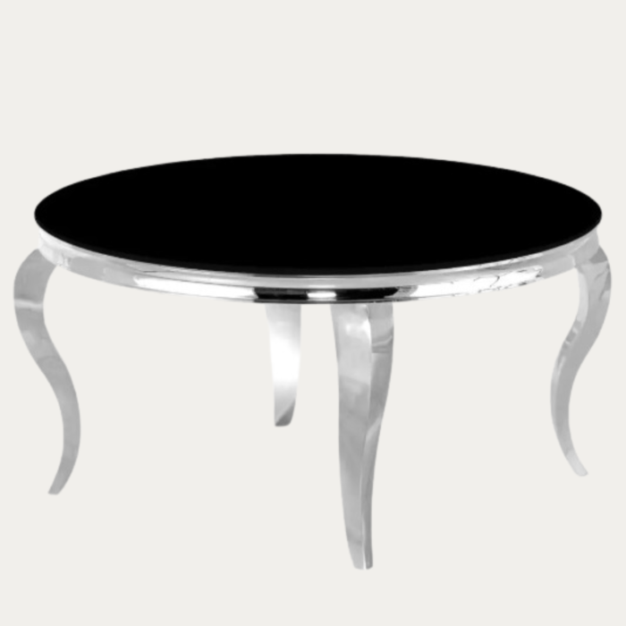 Table Basse Ronde, Marbre Blanc, noir, Métal doré, argenté - Meublei