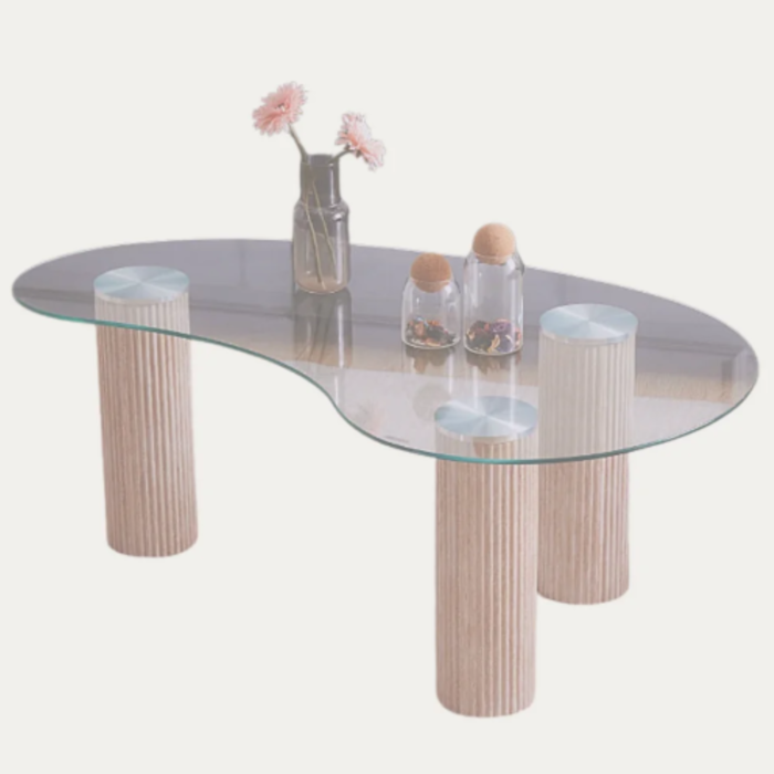 Table Basse pietement en bois, plateau verre, marbre - Meublei