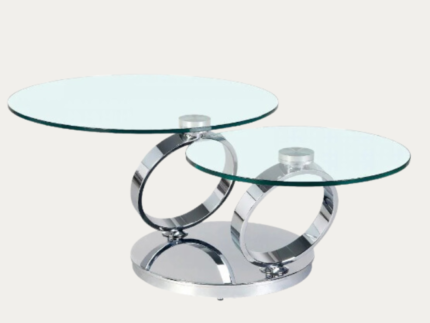 Table Basse ronde verre transparent structure argentée - Meublei