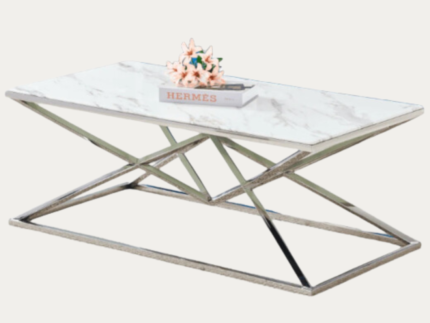 Table Basse rectangle en verre trempé et pieds en acier inoxydable - Meublei