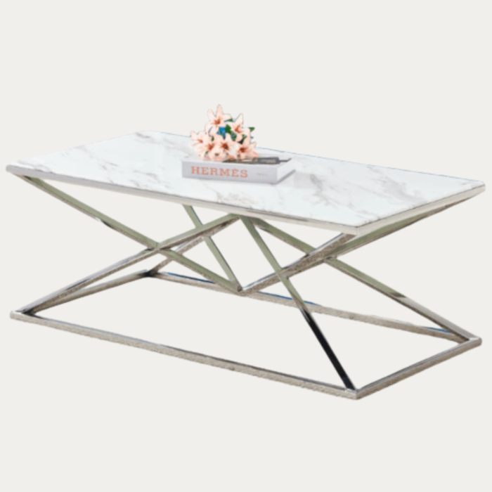Table Basse rectangle en verre trempé et pieds en acier inoxydable - Meublei