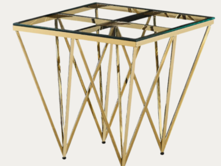 Table d'appoint design en acier inoxydable poli doré et plateau en verre trempé transparent L. 55 x P. 55 x H. 52 cm collection VERONA - Meublei