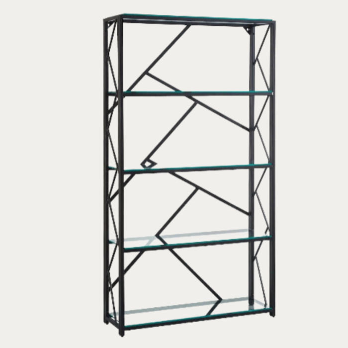 Bibliothèque Étagère PAULINE Metal Noir Transparent 100x30x180 cm - Meublei