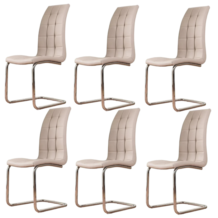 Lot de 6 chaises salle à manger JULIE capitonnée en simili cuir pieds argentés - Meublei