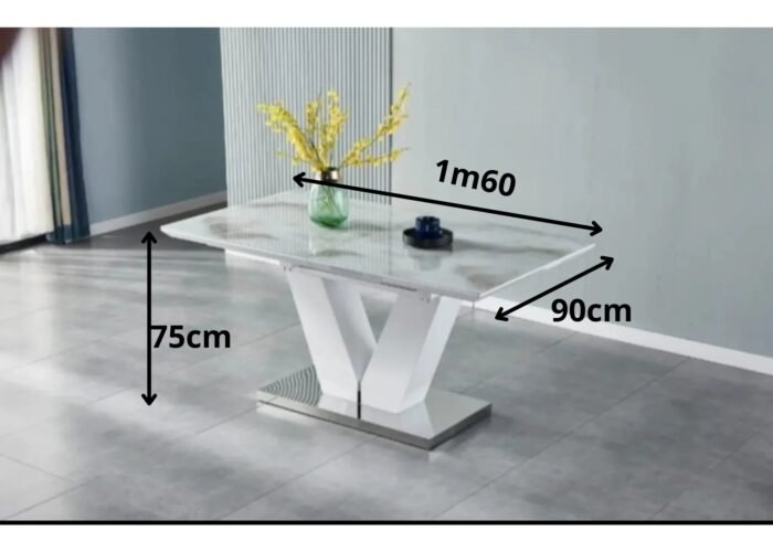 Table à Manger marbre blanc extensible pieds blancs et argentés - Meublei