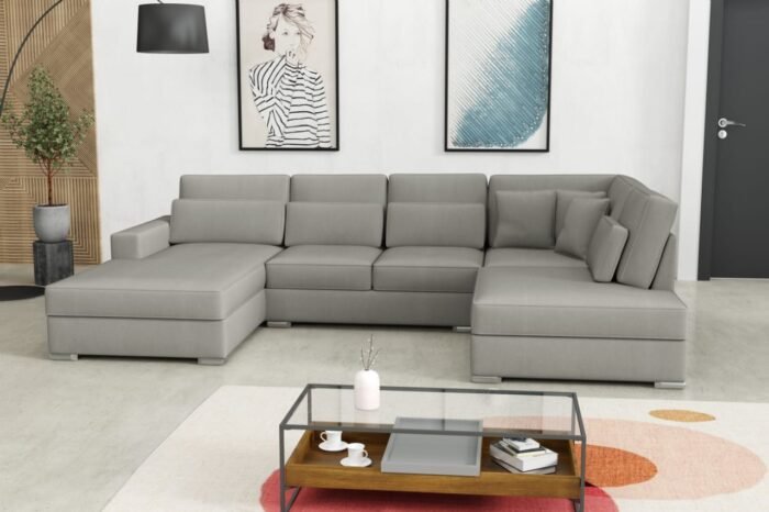 CANAPE Luxeo EN U VELOURS GRIS 400x230x94cm - Meublei