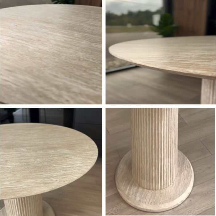 Table à manger ronde en bois effet travertin - Meublei