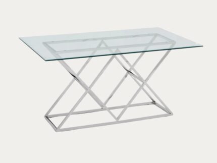 Table a manger en verre trempé et pieds en acier inoxydable - Meublei