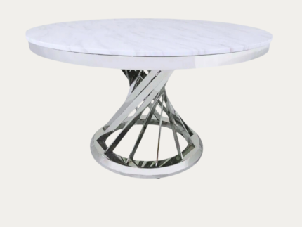 Table a manger NAUTILUS en marbre blanc et pieds en acier inoxydable - Meublei