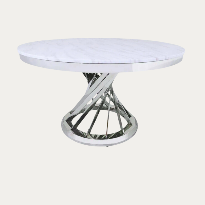 Table a manger NAUTILUS en marbre blanc et pieds en acier inoxydable - Meublei