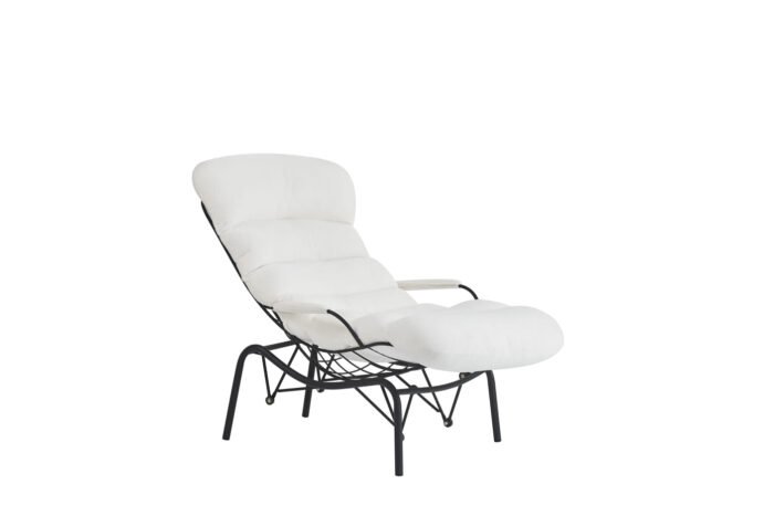 fauteuil  en tissu doudou blanc en métal noir - Meublei