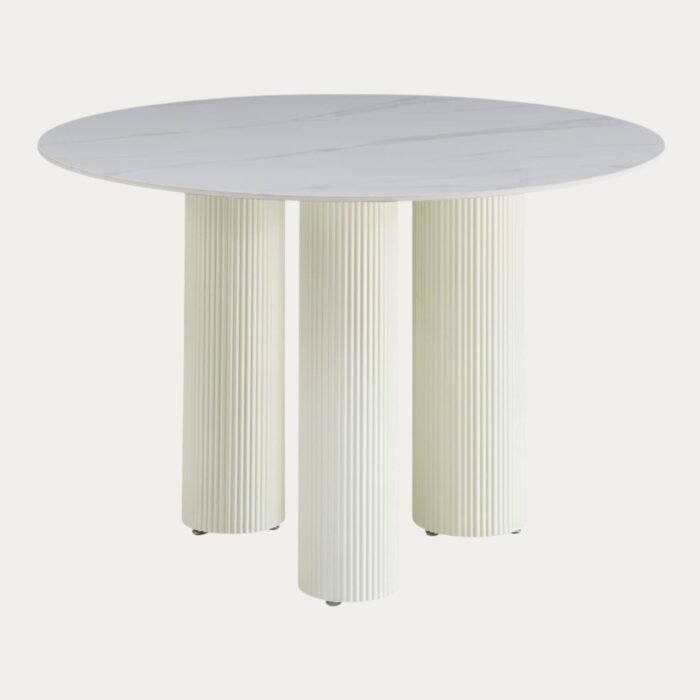 Table Repas  Pieds Beige avec Plateau Céramique Effet Marbre Blanc - Meublei