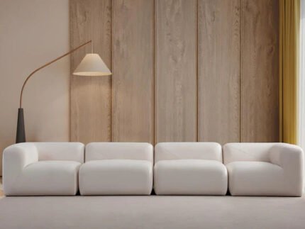 Canapé modulable 5 places en velours blanc cassé Chloe - Meublei