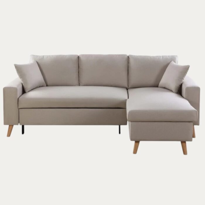 Canapé d'angle scandinave réversible, convertible avec coffre, en tissu - Meublei