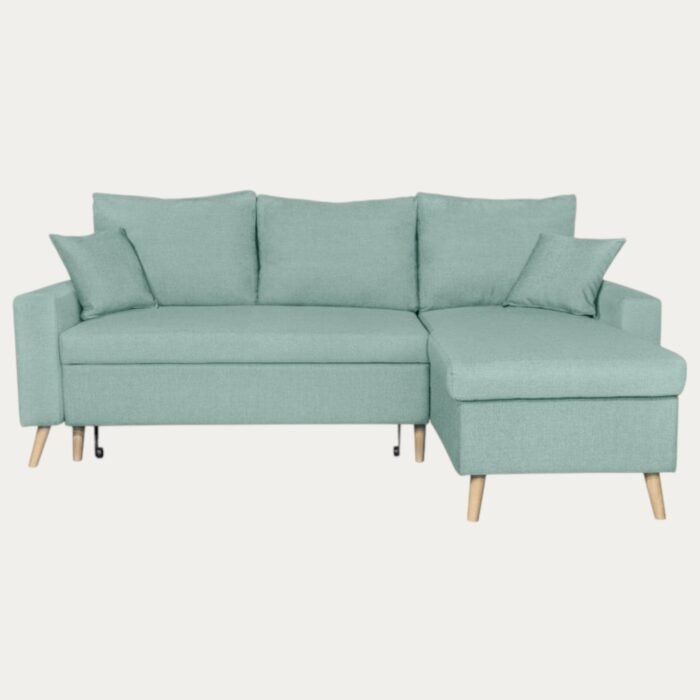 Canapé d'angle scandinave réversible, convertible avec coffre, en tissu - Meublei