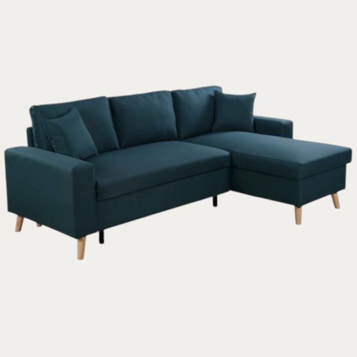 Canapé d'angle scandinave réversible, convertible avec coffre, en tissu - Meublei