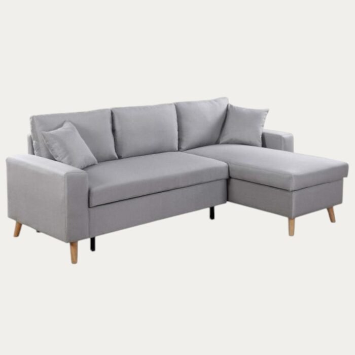 Canapé d'angle scandinave réversible, convertible avec coffre, en tissu - Meublei