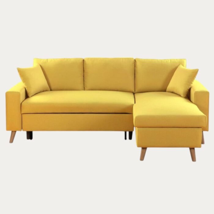 Canapé d'angle scandinave réversible, convertible avec coffre, en tissu - Meublei