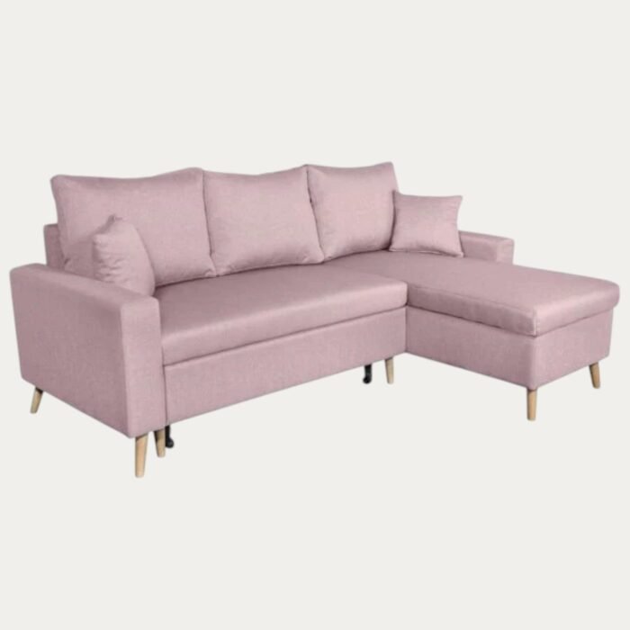 Canapé d'angle scandinave réversible, convertible avec coffre, en tissu - Meublei