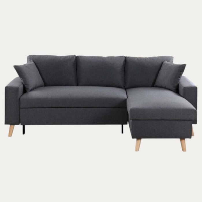 Canapé d'angle scandinave réversible, convertible avec coffre, en tissu - Meublei