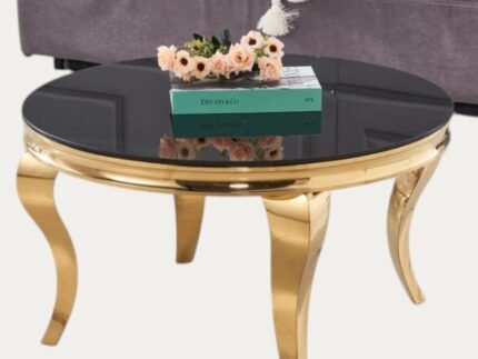Table Basse Ronde, Marbre Blanc, noir, Métal doré, argenté - Meublei