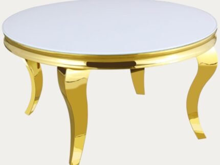 Table Basse Ronde, Marbre Blanc, noir, Métal doré, argenté - Meublei