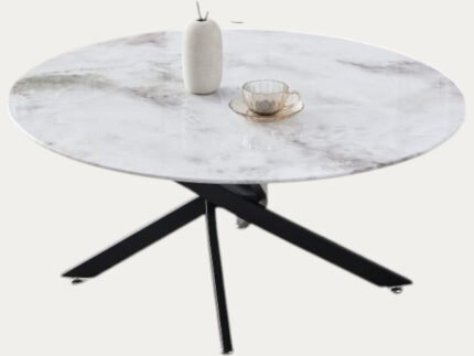 Table basse avec plateau transparent, blanc et gris et pieds noirs - Meublei