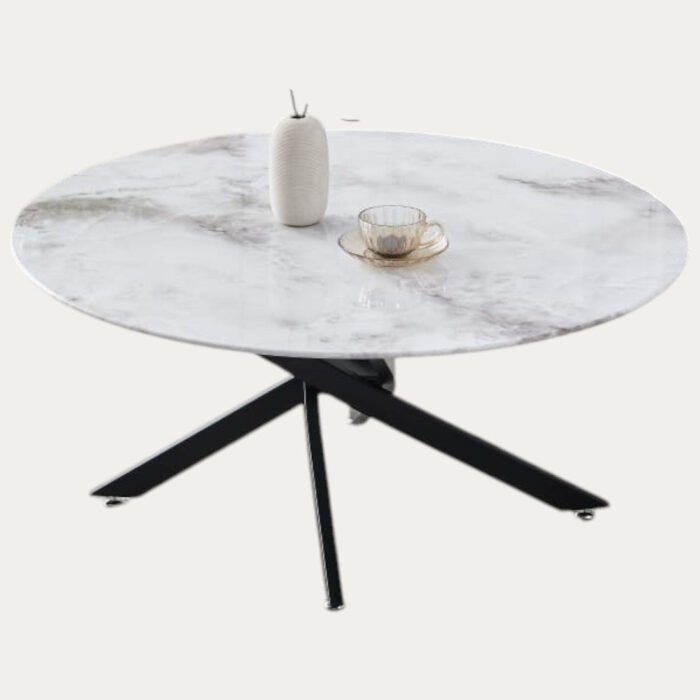 Table basse avec plateau transparent, blanc et gris et pieds noirs - Meublei