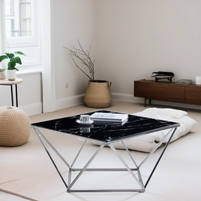 Table Basse plateau carré et structure en acier inoxydable - Meublei