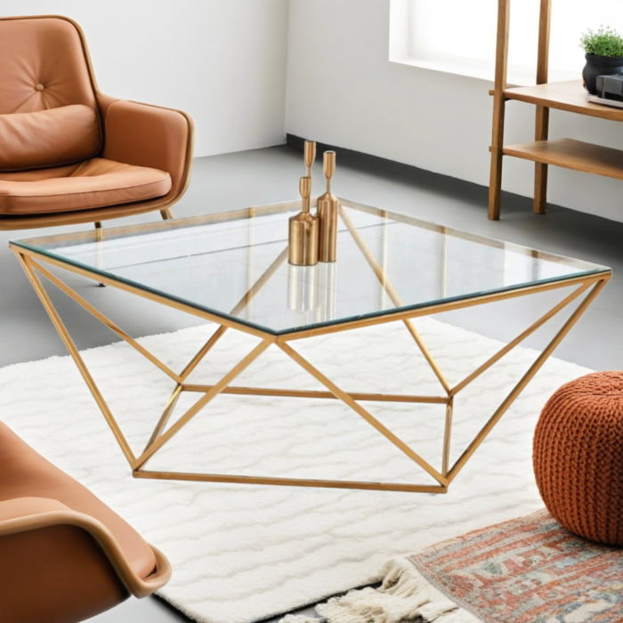 Table Basse plateau carré et structure en acier inoxydable - Meublei