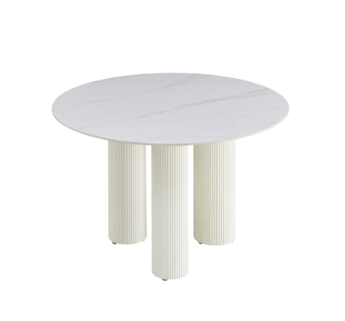 Table Repas  Pieds Beige avec Plateau Céramique Effet Marbre Blanc - Meublei