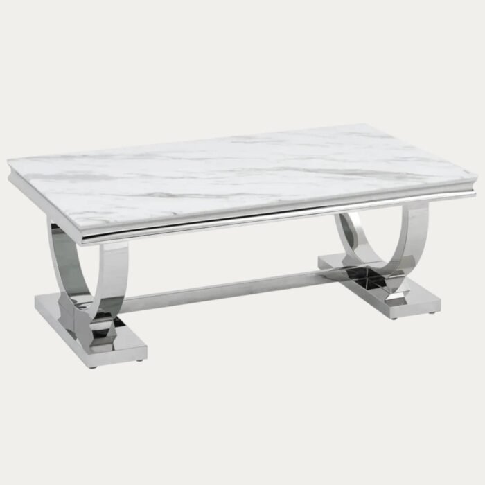 Table Basse Chrome Marbre Blanc 120x70x45 cm - Meublei