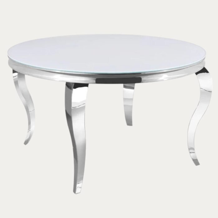 Table a manger  ronde en verre trempé et pieds en acier - Meublei