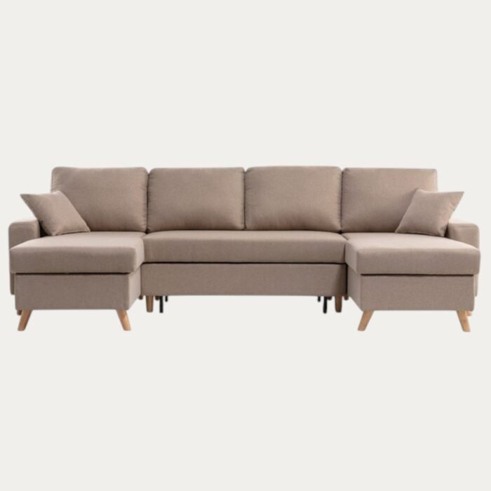 Canapé panoramique ARIANO U scandinave convertible avec 2 coffres en tissu - Meublei