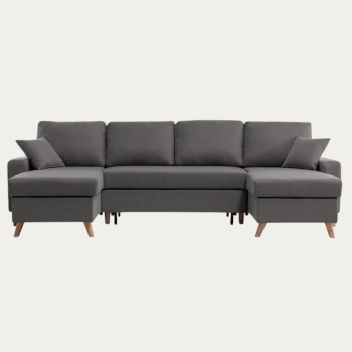 Canapé panoramique U scandinave convertible avec 2 coffres en tissu - Meublei