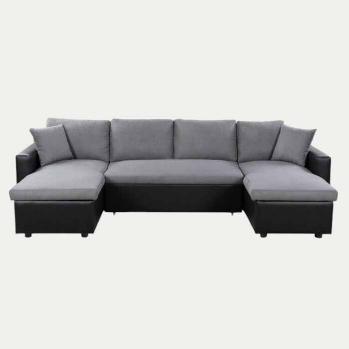 Canapé panoramique MARINA U convertible avec 2 coffres en microfibre et simili - Meublei