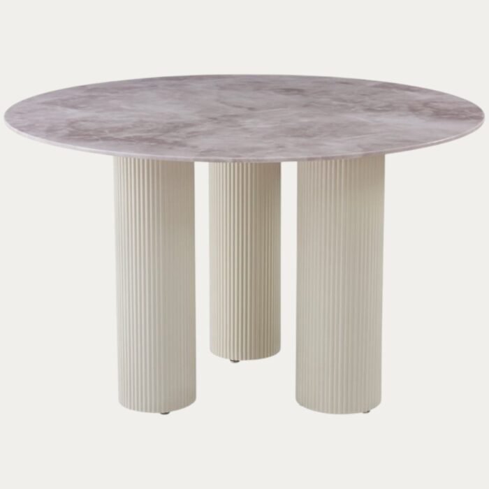 Table Repas  Pieds Beige avec Plateau Céramique Effet Marbre Blanc - Meublei