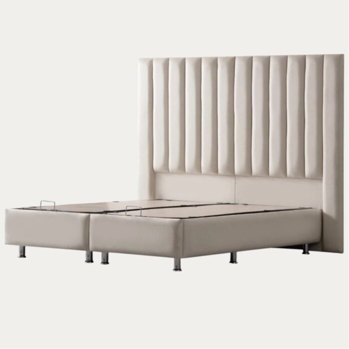 Lit Coffre Blanc casse  - Velours - Meublei