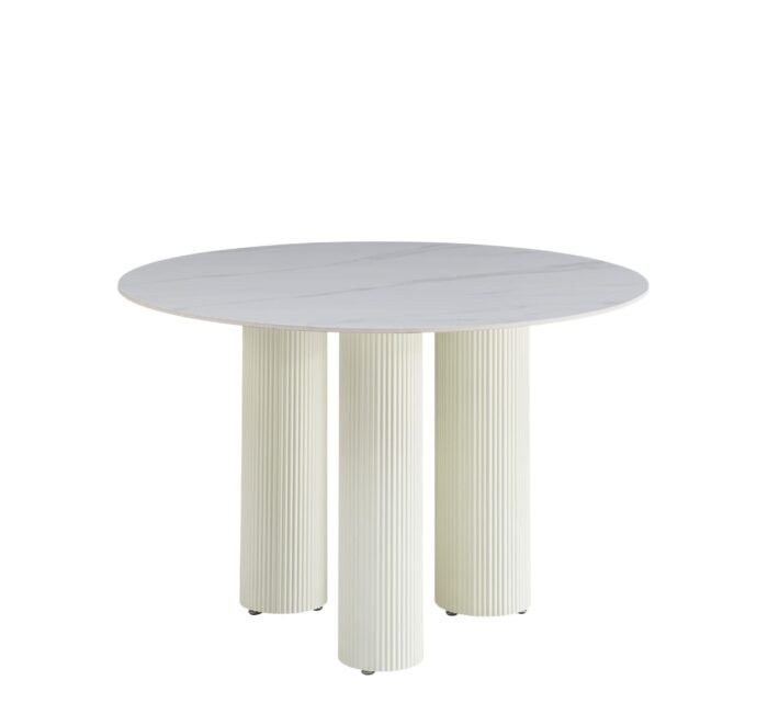 Table Repas  Pieds Beige avec Plateau Céramique Effet Marbre Blanc - Meublei