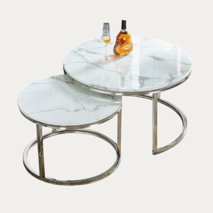 table Basse Gigogne au Plateau Céramique Effet Marbre - Meublei