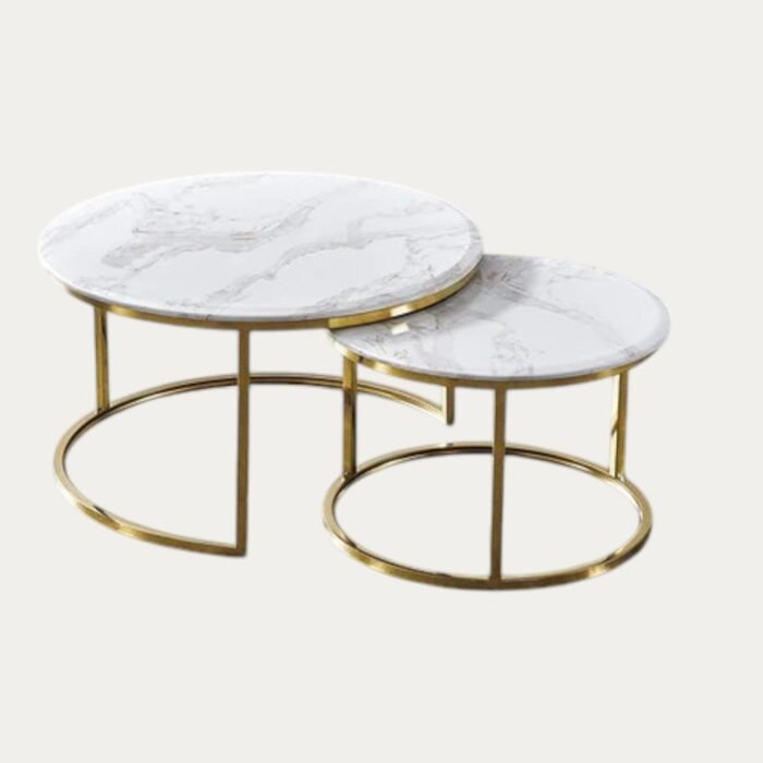 table Basse Gigogne au Plateau Céramique Effet Marbre - Meublei