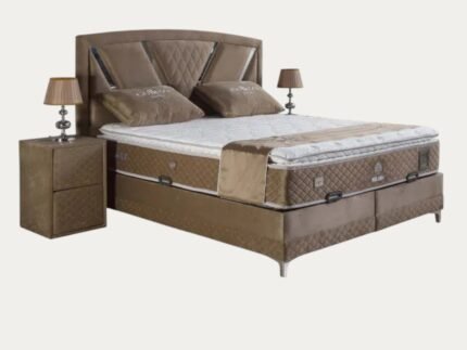 Ensemble de lit coffre en velours taupe avec matelas à ressorts - Meublei