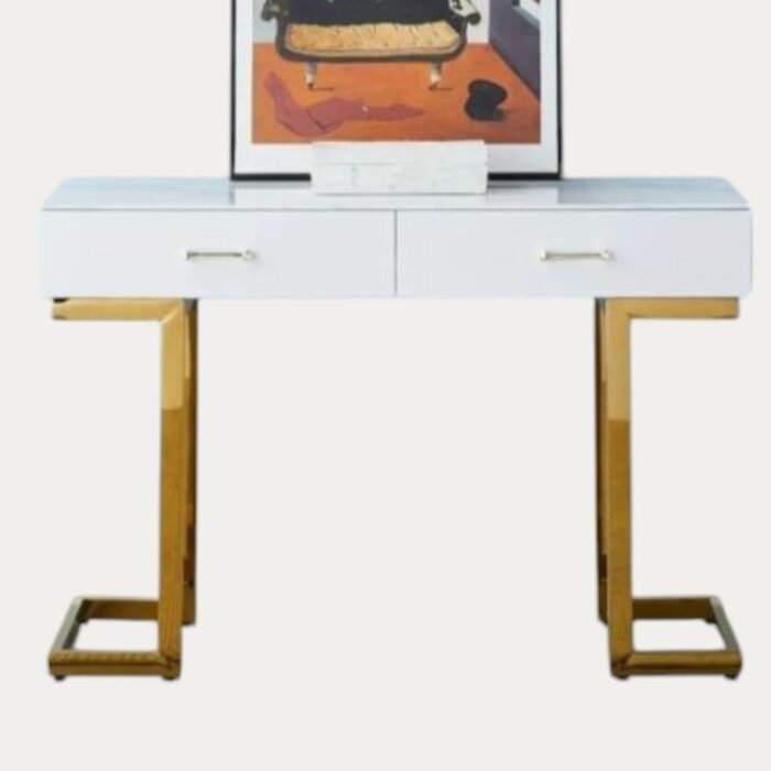 Console/coiffeuse en marbre blanc ou noir structure noir, doré ou argenté - Meublei
