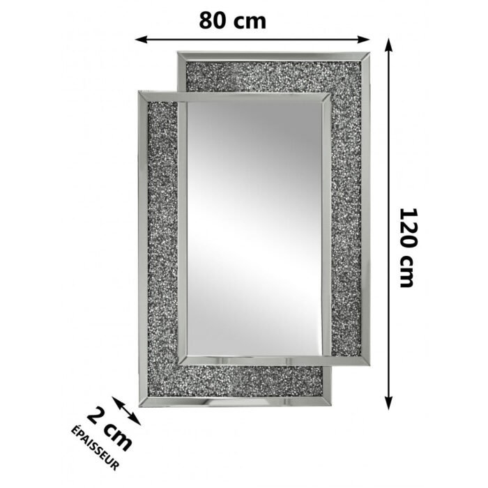 miroir mural Argenté   130 cm x90 x  3 - Meublei