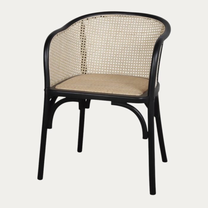 Chaise avec Accoudoirs en Bois de Bouleau et Rotin Naturel: Élégance Vintage pour Votre Espace - Meublei