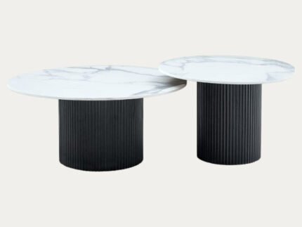 Table de basse  plateau céramique bois blanc ou travertin mat avec Piétement noir ou blanc - Meublei